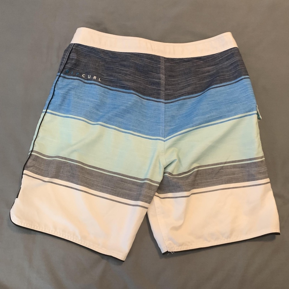 Rip Curl Board Shorts Mens 34 Blue Stripe Surf Swim Trunks Polyester Drawstring - Picture 9 of 10